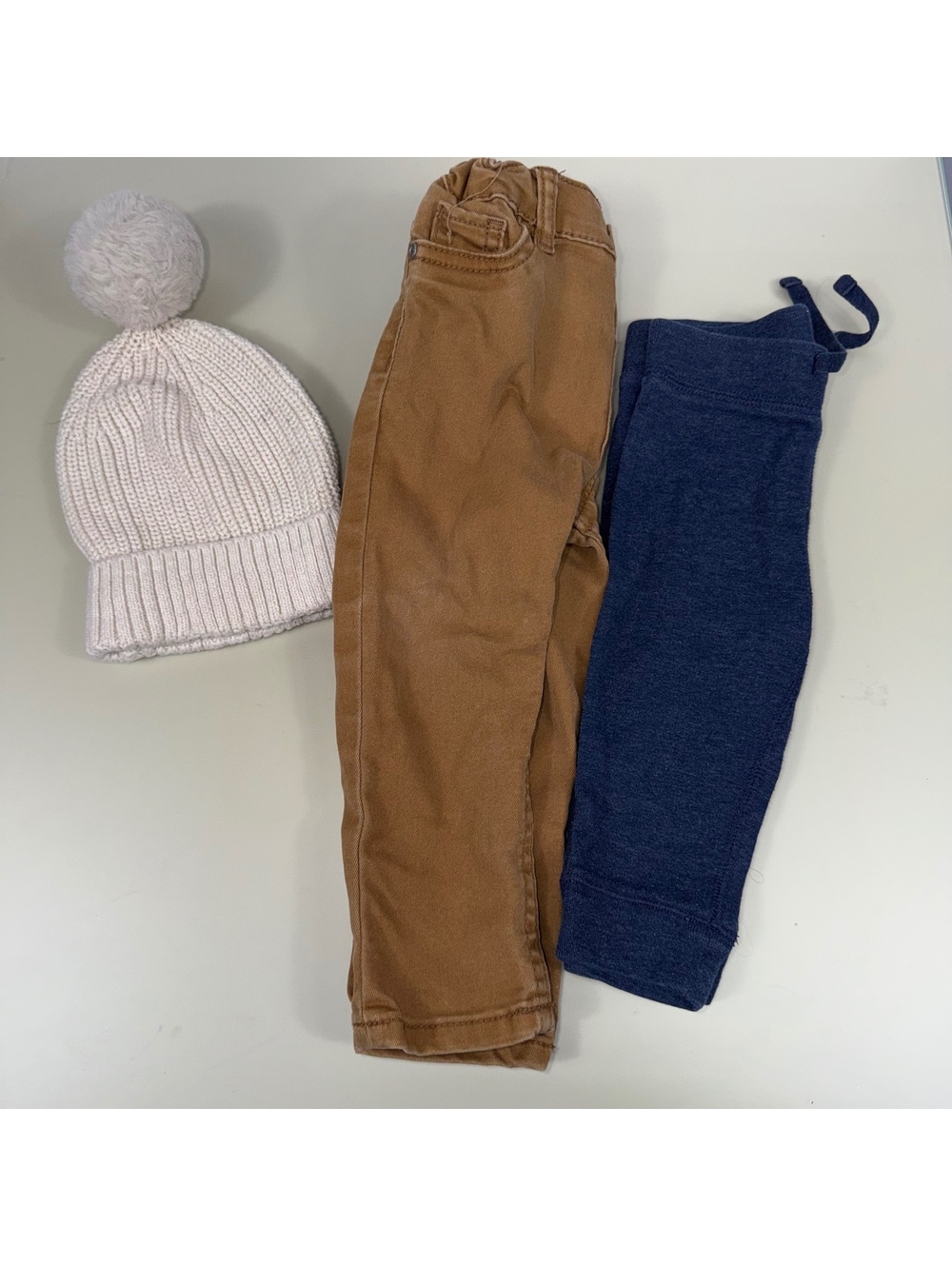 Baby 6-12M Pants Joggers Pom Beanie Neutral 3 Pc Lot